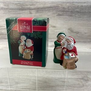 Hallmark 1991 Checking His List Mr. and Mrs. Santa Claus Christmas Ornament